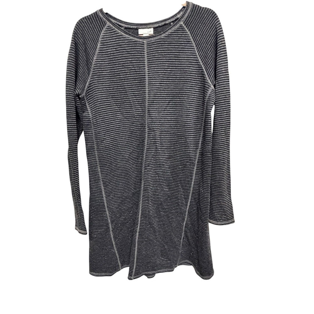 J.Jill Women's Small Striped Tunic Dress Black Gray Long Sleeve Cotton Blend